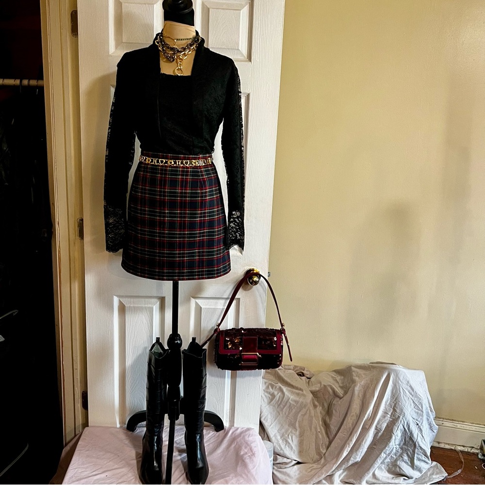 New Pink‎ Lily Boutique Plaid A-line Preppy Holiday Work Casual Mini Skirt M